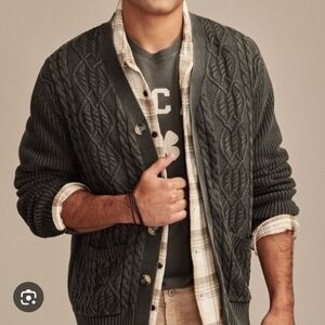 Lucky Brand Men's Charcoal Cable Knit Cardigan